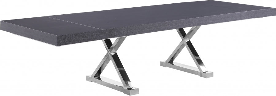 Excel Stainless Steel / Wood Grey Extendable Dining Table (3 Boxes)