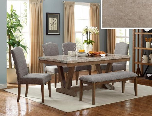 Vesper Brown/Gray Real Marble Rectangular Dining Table - Lara Furniture