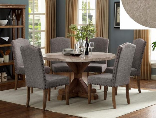Vesper Brown/Gray Real Marble Round Dining Table - Lara Furniture