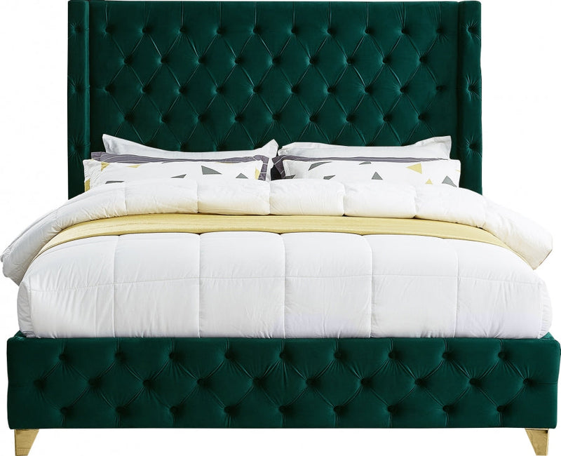 Savan Velvet / Wood / Foam Green King Bed