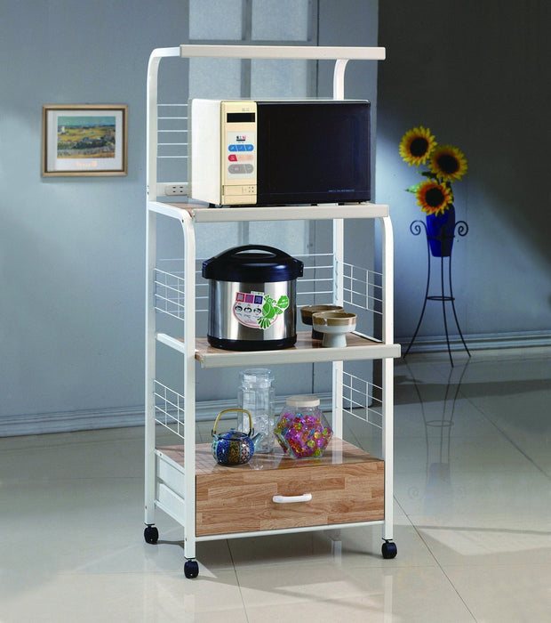 Kitchen Shelf White/Light Brown on Casters - Lara Furniture