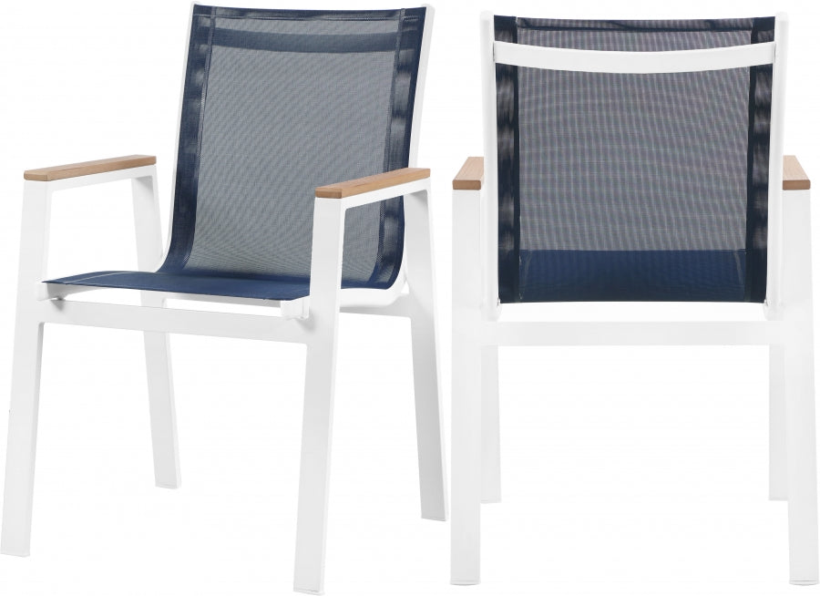 [HOT DEAL] Nizuc Mesh / Aluminum / Polywood Navy Outdoor Patio Aluminum Mesh Dining Arm Chair (Set of 2)