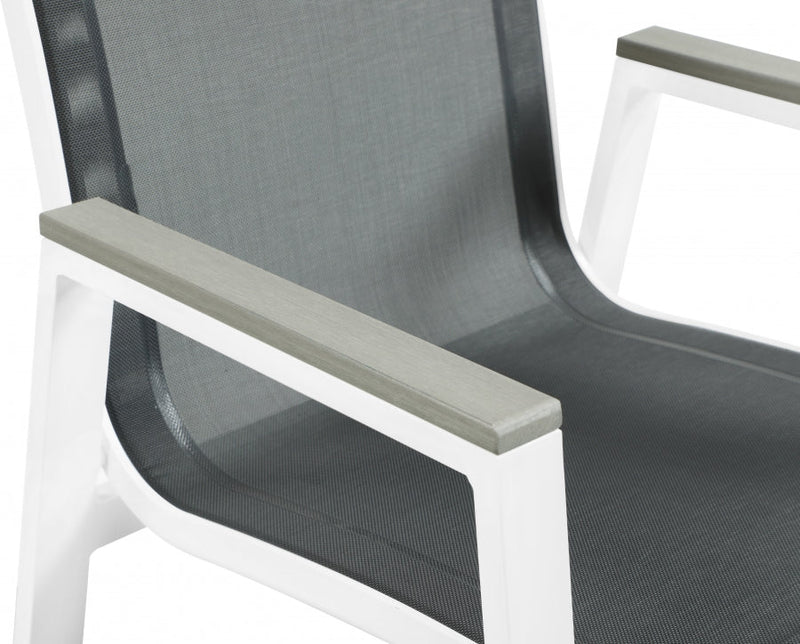 [HOT DEAL] Nizuc Mesh / Aluminum / Polywood Black Outdoor Patio Aluminum Mesh Dining Arm Chair (Set of 2)