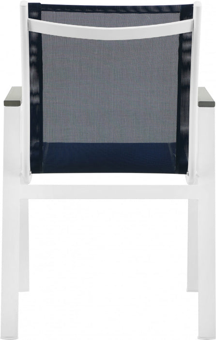 [HOT DEAL] Nizuc Mesh / Aluminum / Polywood Navy Outdoor Patio Aluminum Mesh Dining Arm Chair (Set of 2)