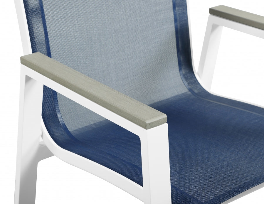 [HOT DEAL] Nizuc Mesh / Aluminum / Polywood Navy Outdoor Patio Aluminum Mesh Dining Arm Chair (Set of 2)