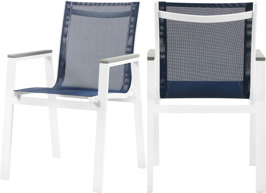 [HOT DEAL] Nizuc Mesh / Aluminum / Polywood Navy Outdoor Patio Aluminum Mesh Dining Arm Chair (Set of 2)