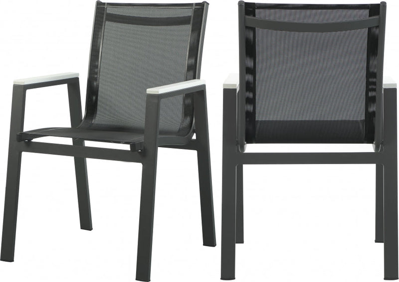 [HOT DEAL] Nizuc Mesh / Aluminum / Polywood Black Outdoor Patio Aluminum Mesh Dining Arm Chair (Set of 2)