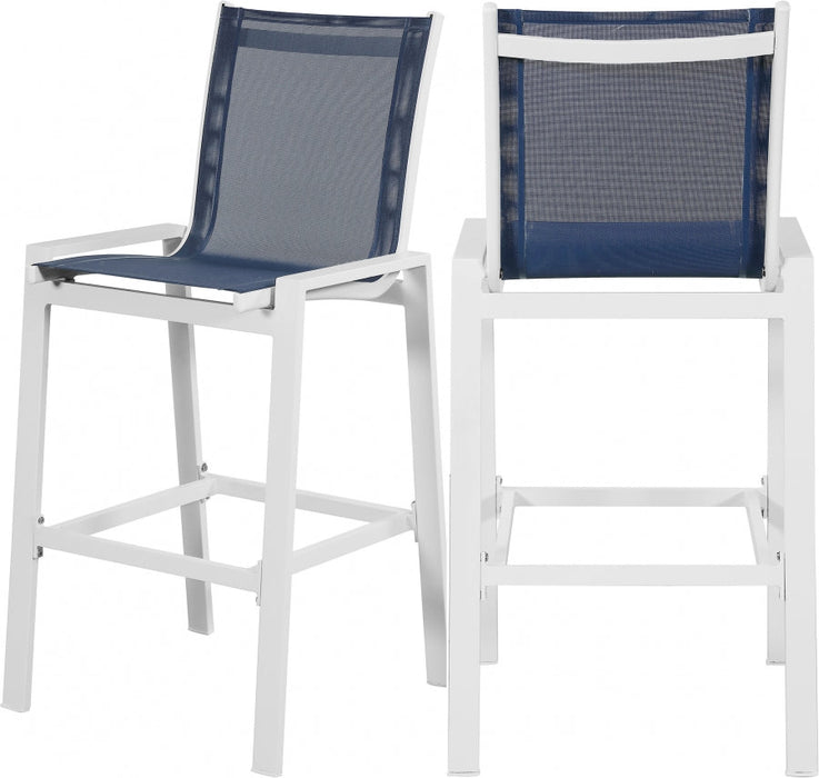 [HOT DEAL] Nizuc Mesh / Aluminum Navy Outdoor Patio Aluminum Mesh Barstool (Set of 2)
