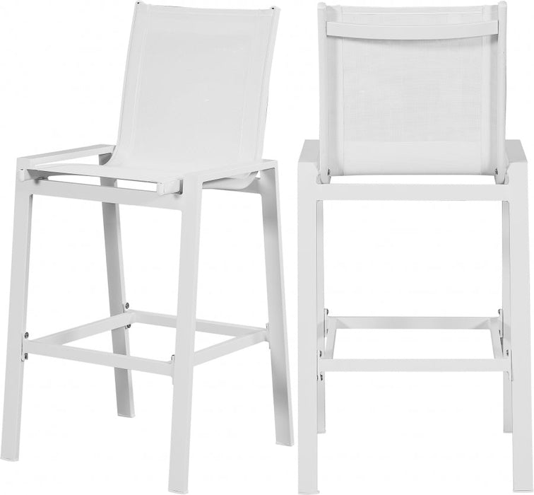 [HOT DEAL] Nizuc Mesh / Aluminum White Outdoor Patio Aluminum Mesh Barstool (Set of 2)