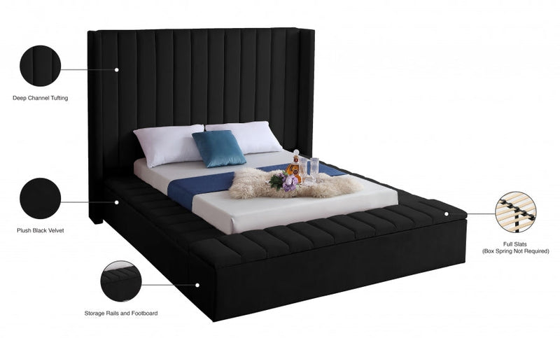 Kiki Velvet Black King Bed (3 Boxes)
