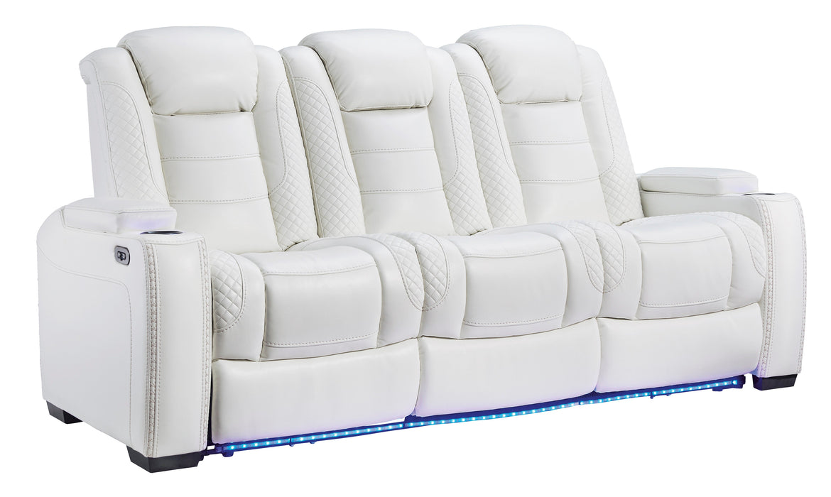 Party Time Power Reclining White Sofa