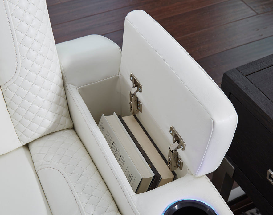 Party Time Power Reclining White Sofa