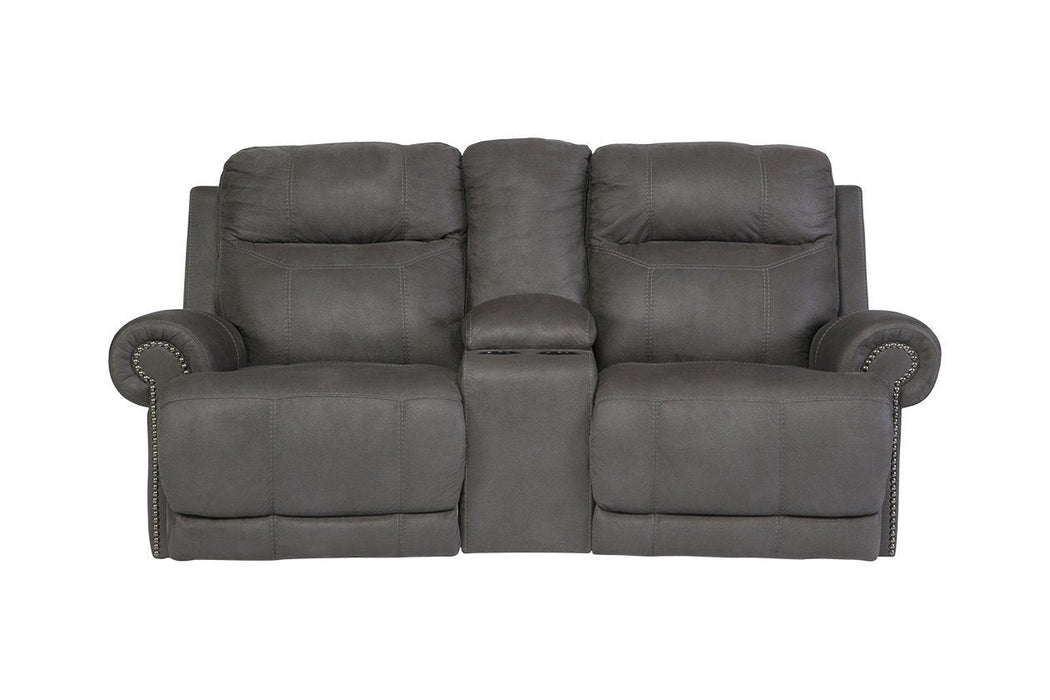 Austere Gray Power Reclining Loveseat with Console - Lara Furniture