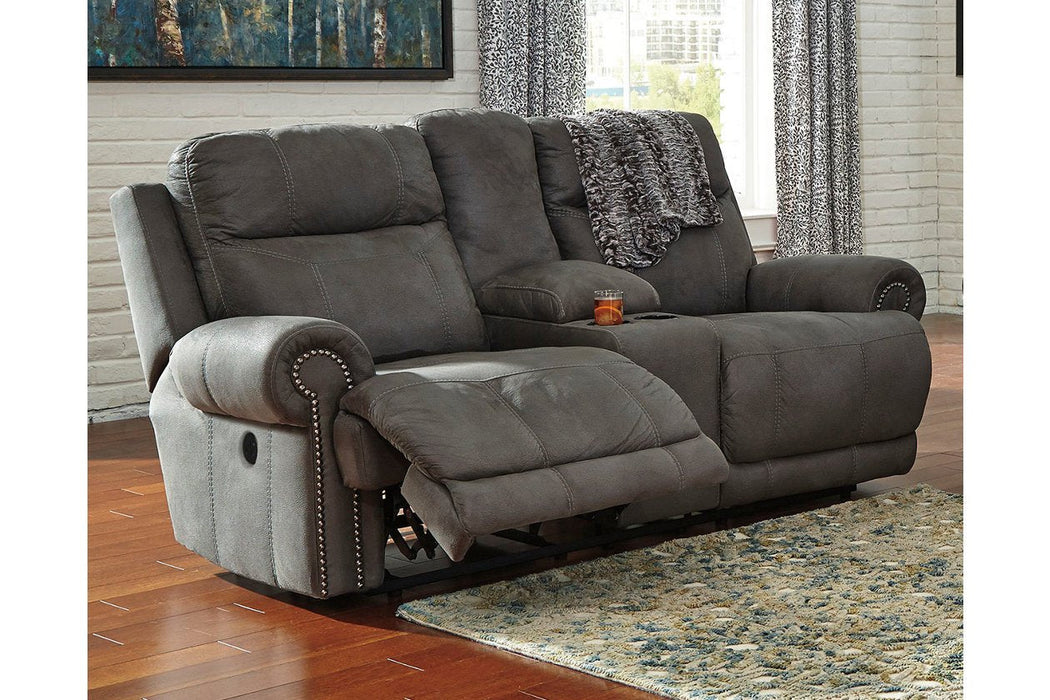 Austere Gray Power Reclining Loveseat with Console - Lara Furniture