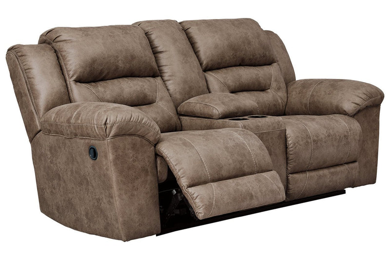 Stoneland Fossil Reclining Loveseat with Console - Lara FurnitureLoveseat