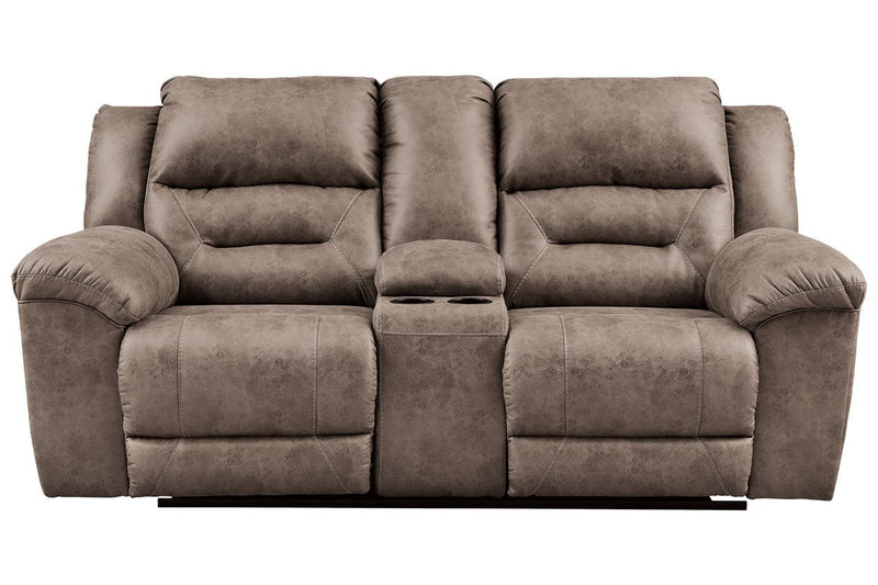 Stoneland Fossil Reclining Loveseat with Console - Lara FurnitureLoveseat