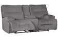 Coombs Charcoal Reclining Loveseat with Console - Lara Furniture