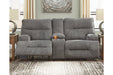 Coombs Charcoal Reclining Loveseat with Console - Lara Furniture