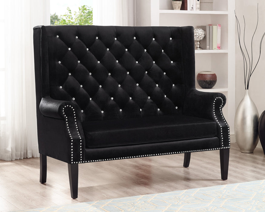 Odina Velvet Black High Back Loveseat - Lara Furniture
