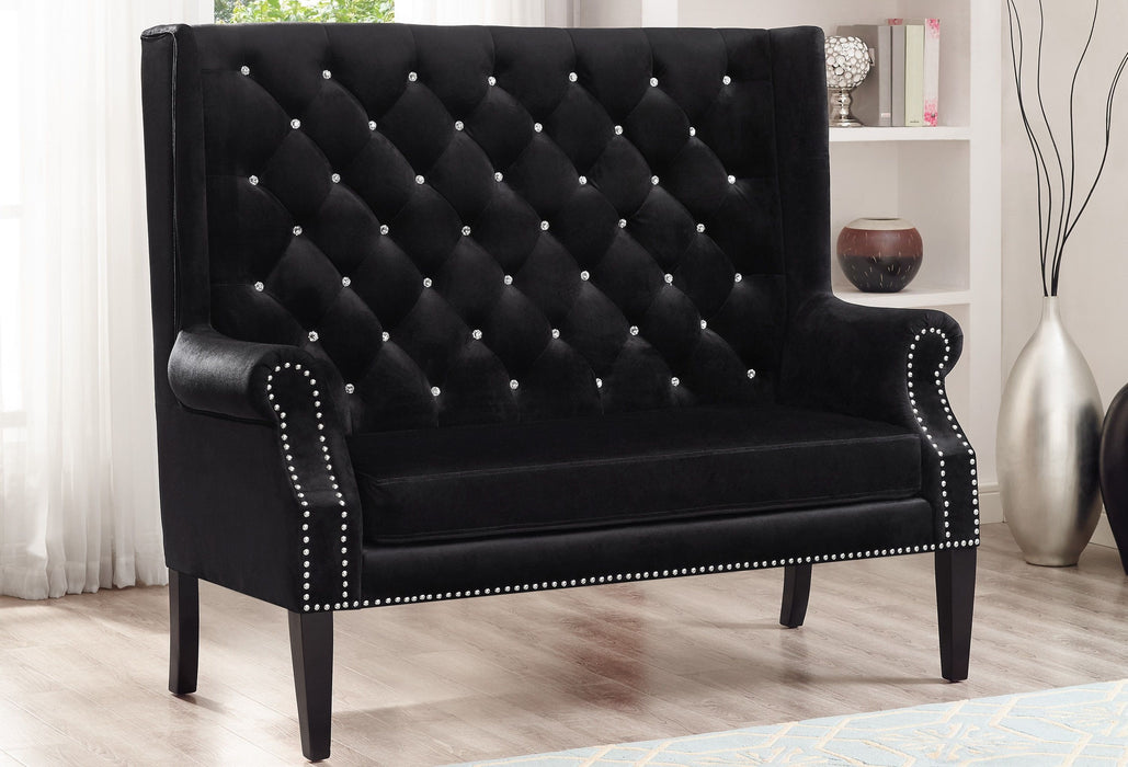 Odina Velvet Black High Back Loveseat - Lara Furniture