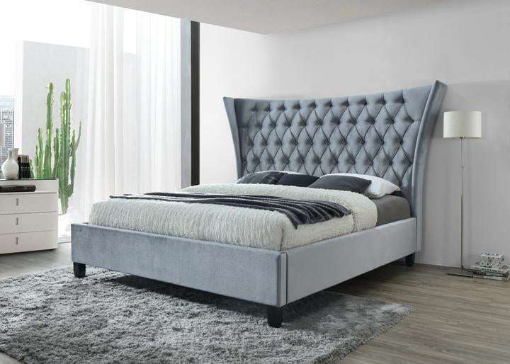 Gabriella Velvet Gray Queen Upholstered Platform Bed - Lara Furniture