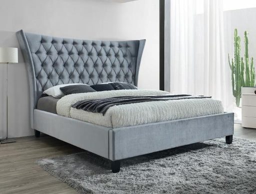 Gabriella Velvet Gray Queen Upholstered Platform Bed - Lara Furniture