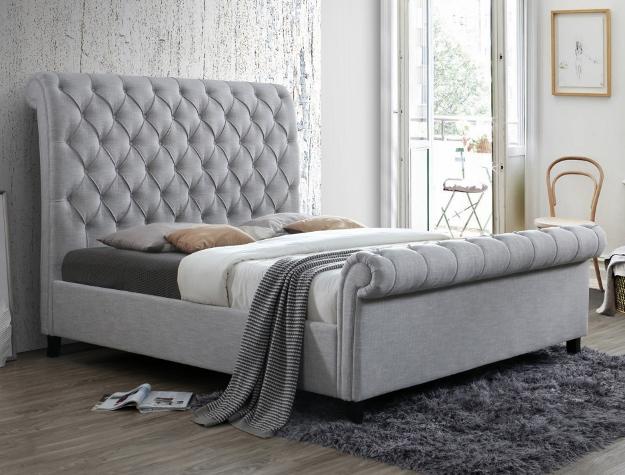 Kate Gray Upholstered King Sleigh Platform Bed - Lara Furniture