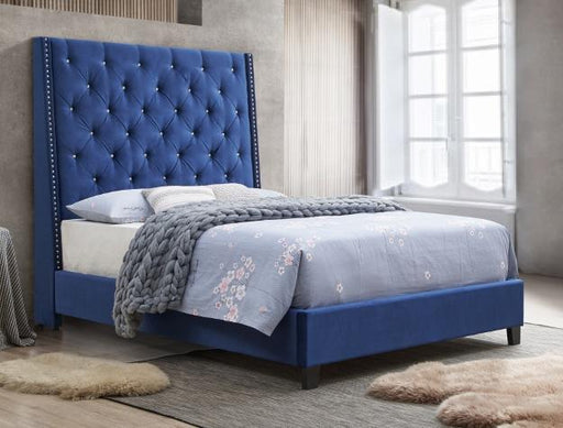 Chantilly Blue Velvet Upholstered Queen Bed - Lara Furniture