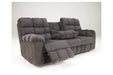 Acieona Slate Reclining Sofa with Drop Down Table - Lara Furniture