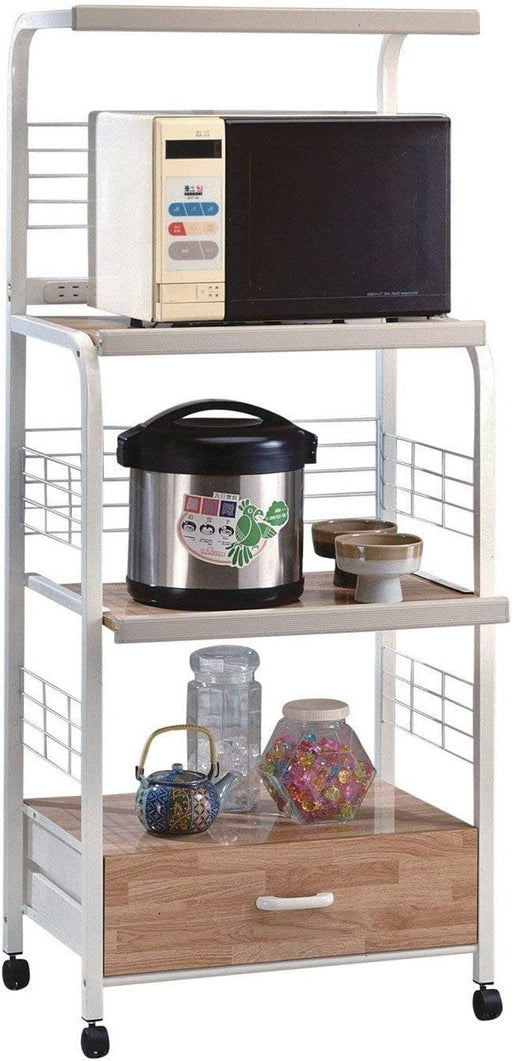 Kitchen Shelf White/Light Brown on Casters - Lara Furniture