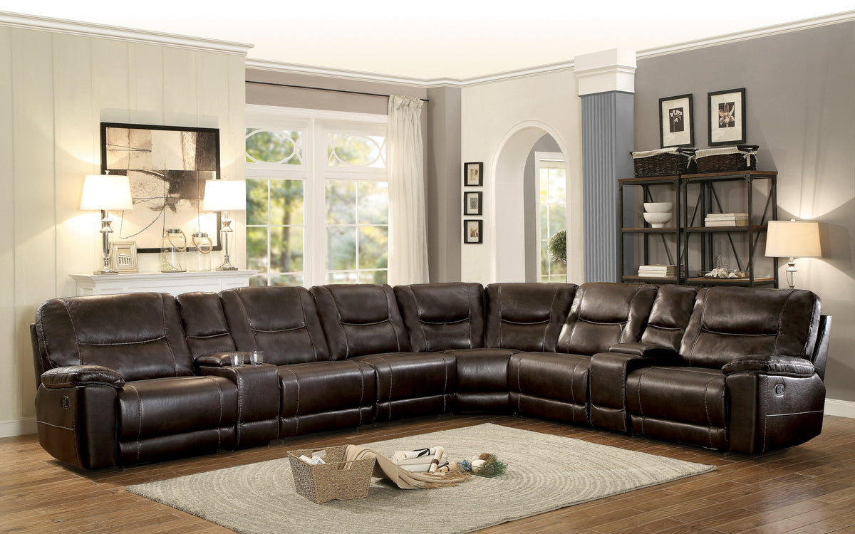 Columbus Brown Leather Gel Match Reclining Sectional ...