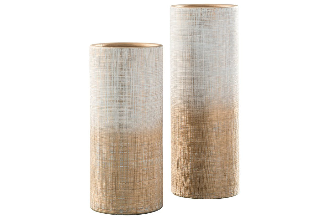 Dorotea Gold Finish/White Vase (Set of 2) - Lara Furniture