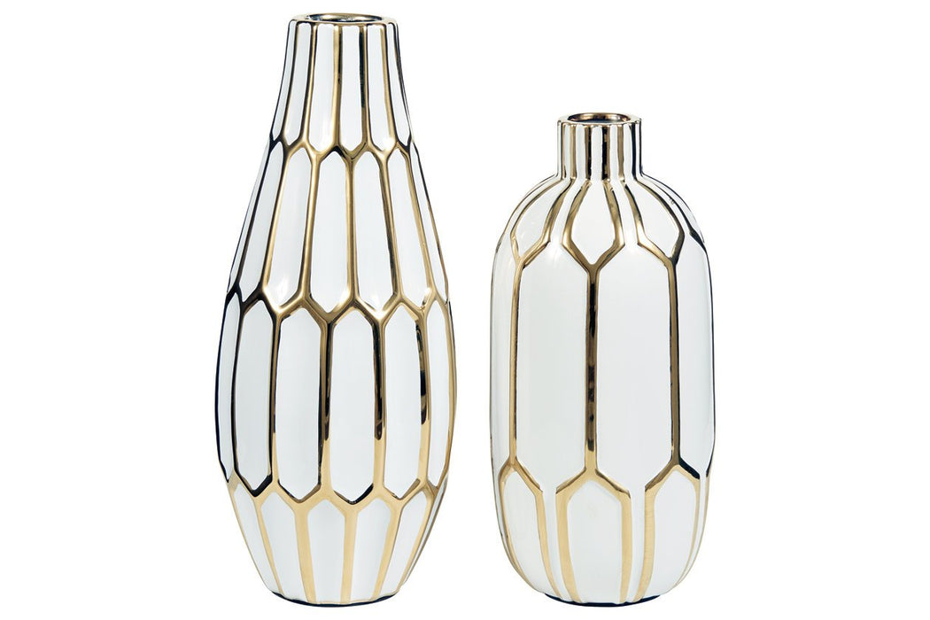 Mohsen Gold Finish/White Vase (Set of 2) - Lara Furniture