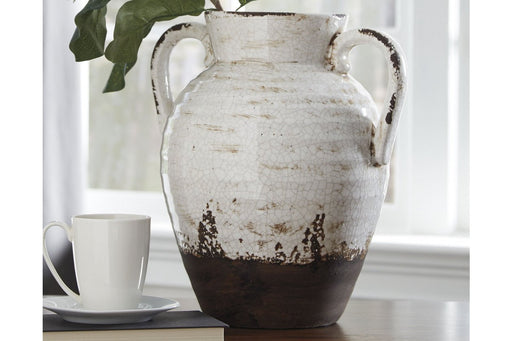 Dion Distressed White Vase - Lara Furniture