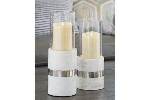 Gracelyn White/Silver Finish Candle Holder (Set of 2) - Lara Furniture