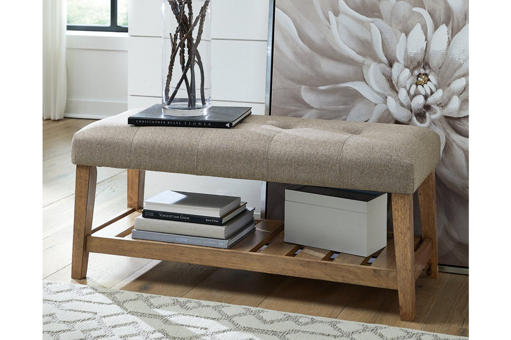 Cabellero Light Beige/Brown Upholstered Accent Bench - Lara Furniture