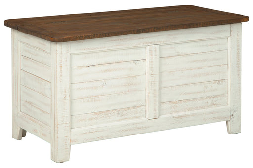 Dashbury Antique White/Brown Storage Trunk - Lara Furniture