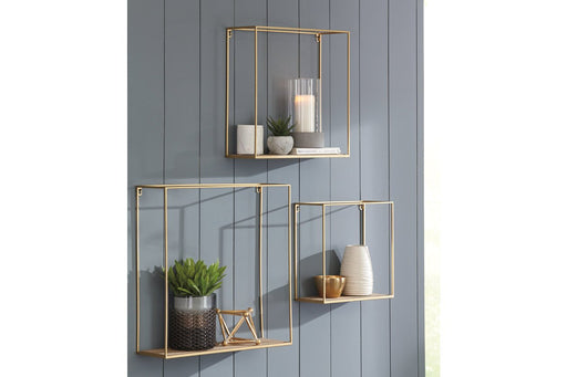 Efharis Natural/Gold Finish Wall Shelf (Set of 3) - Lara Furniture