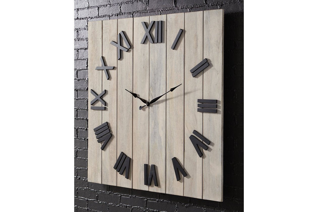 Bronson Whitewash/Black Wall Clock - Lara Furniture