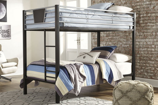 Dinsmore Black/Gray Twin over Twin Bunk Bed with Ladder - Lara Furniture