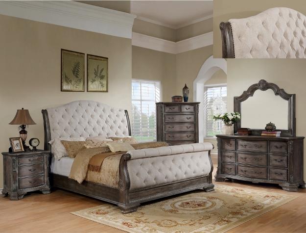 Sheffield Antique Gray Queen Sleigh Bed - Lara Furniture