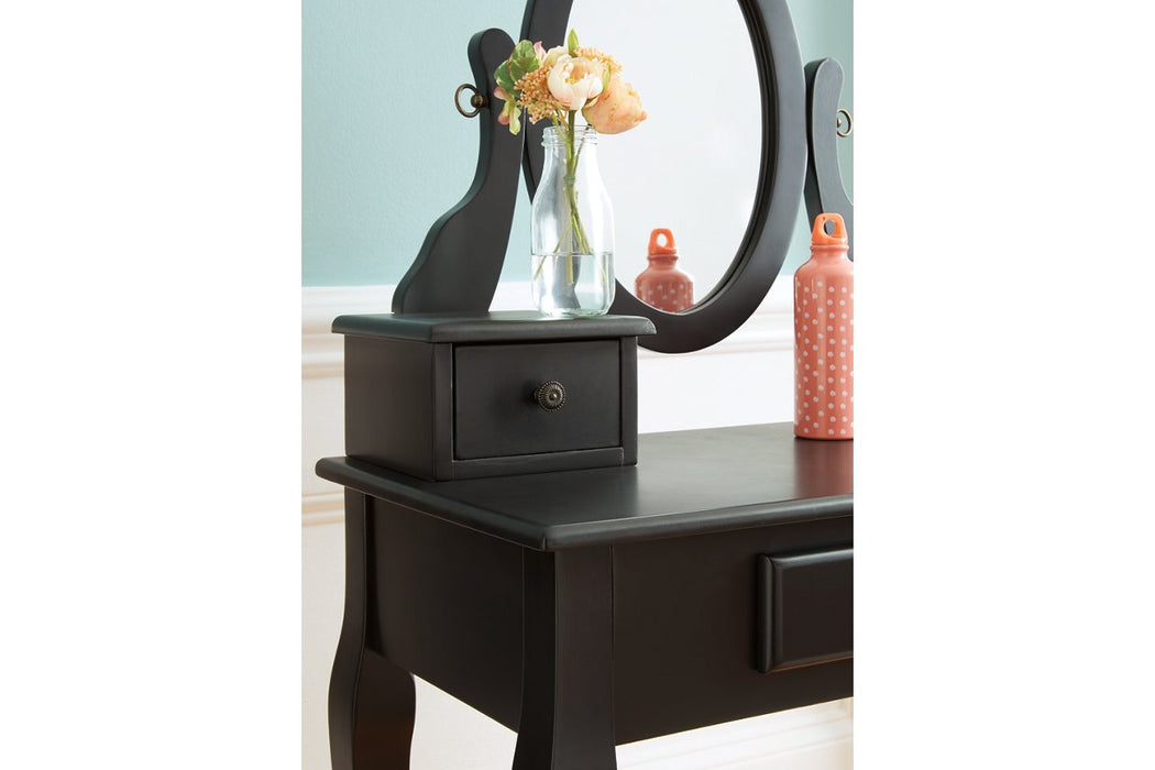 Huey Vineyard Black Vanity and Mirror with Stool - Lara Furniture