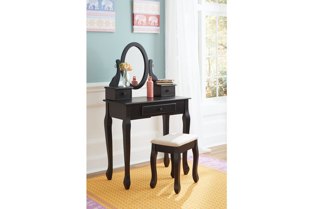 Huey Vineyard Black Vanity and Mirror with Stool - Lara Furniture