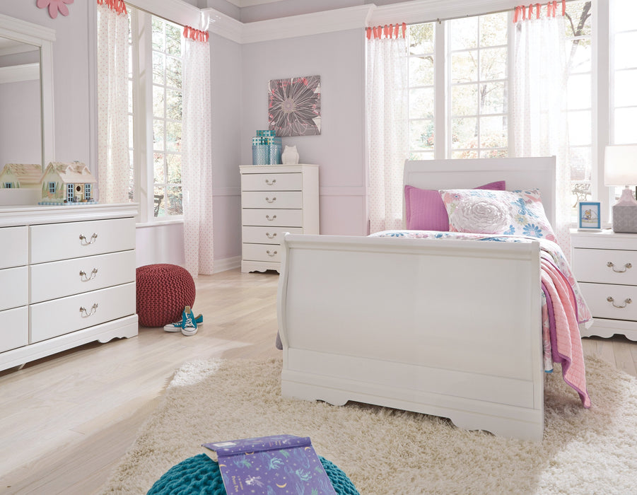 Anarasia White Twin Sleigh Bed - Lara Furniture
