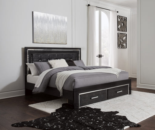 Kaydell Black LED King Footboard Storage Platform Bed - Lara Furniture
