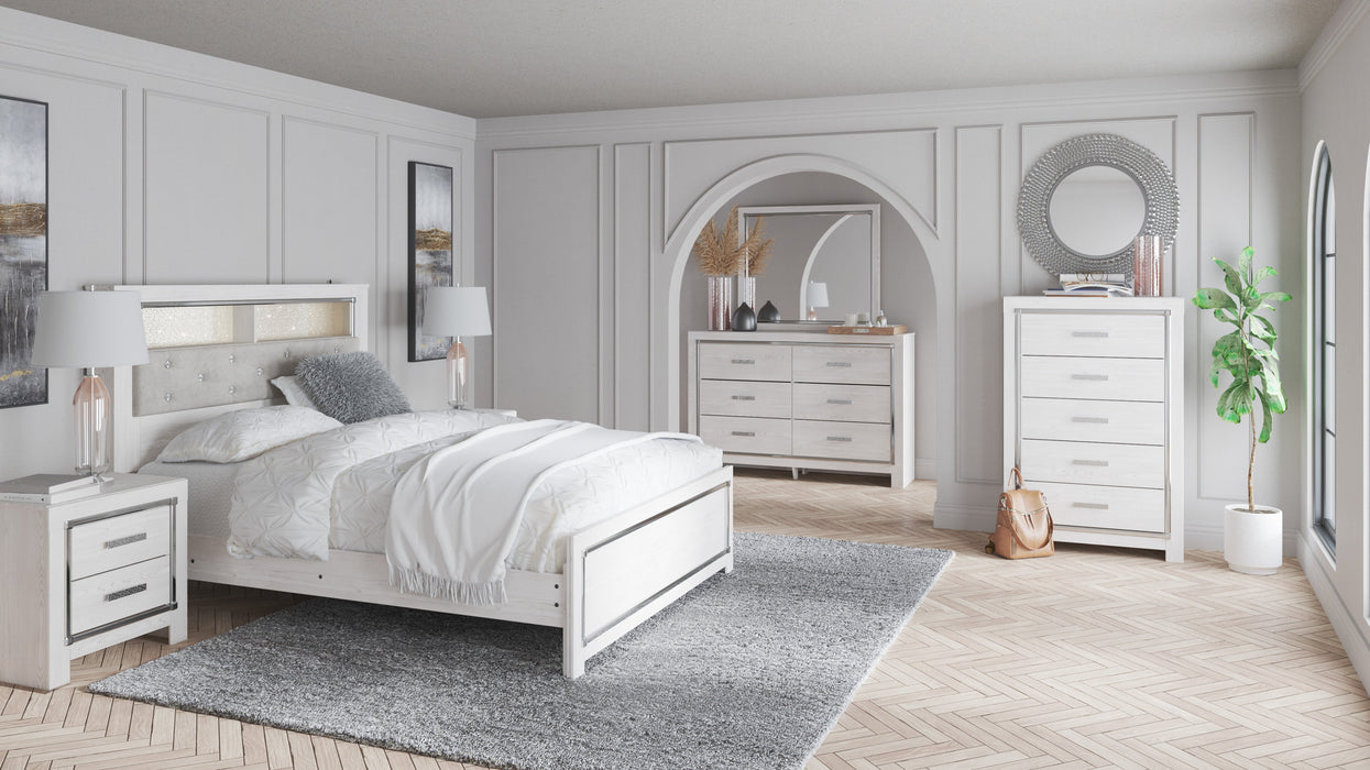 Altyra White Upholstered Bookcase LED Panel Bedroom Set - Lara Furniture