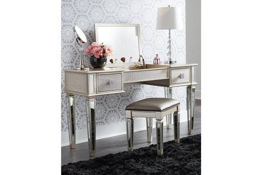 Lonnix Silver Finish Vanity with Stool - Lara Furniture