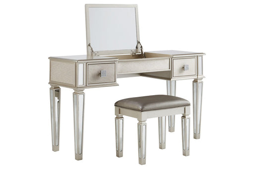 Lonnix Silver Finish Vanity with Stool - Lara Furniture