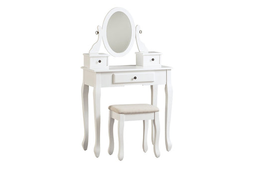 Kaslyn White Vanity and Mirror with Stool - Lara Furniture
