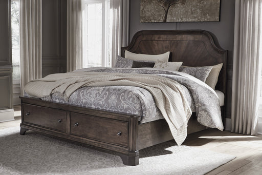 Adinton Brown King Footboard Storage Platform Bed - Lara Furniture
